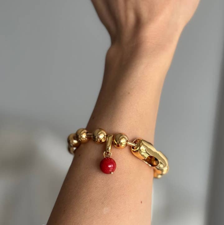 WILYMI Jewelry Co - Wholesale Charm/Dangle Bracelet - Coral & 18k Gold Plated + SS Sphere Sculptural Bracelet0
