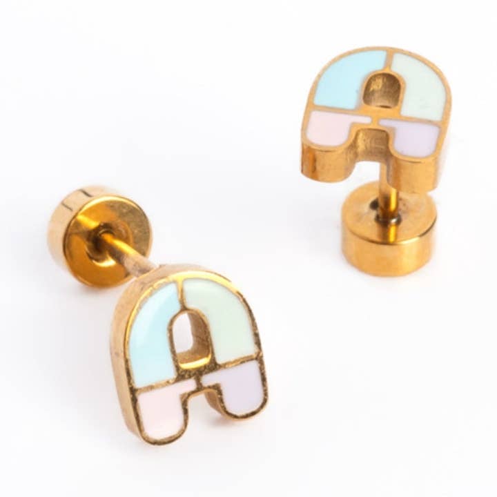 Vis à vis initial en émail à blocs de couleur pour la vente par Adorn512