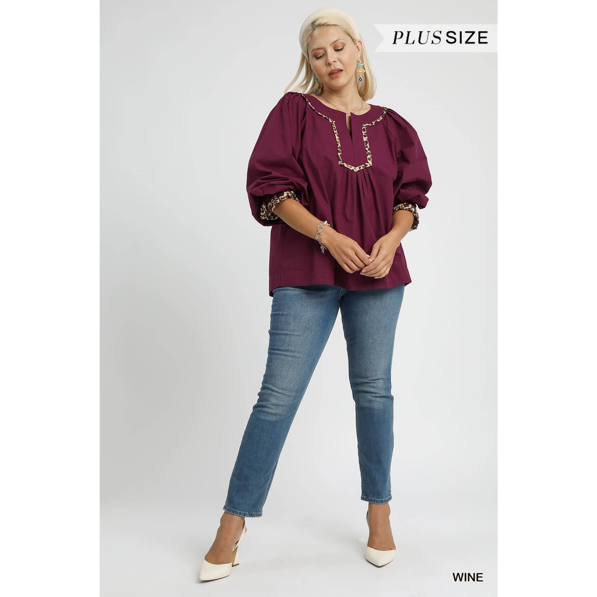 STYLE USA - Wholesale Shirt - Women's -  PLUS Leopard Trim Blouse8