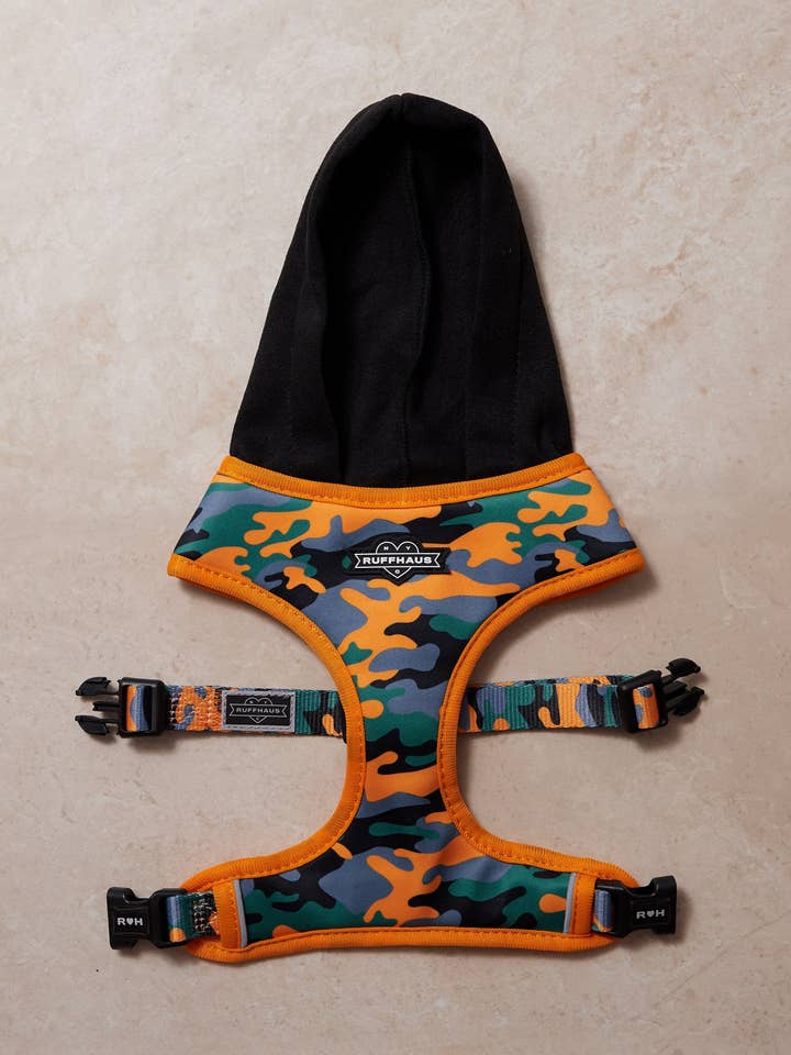 Camo QT Orange Hoodie Harness for wholesale by Ruffhaus NYC