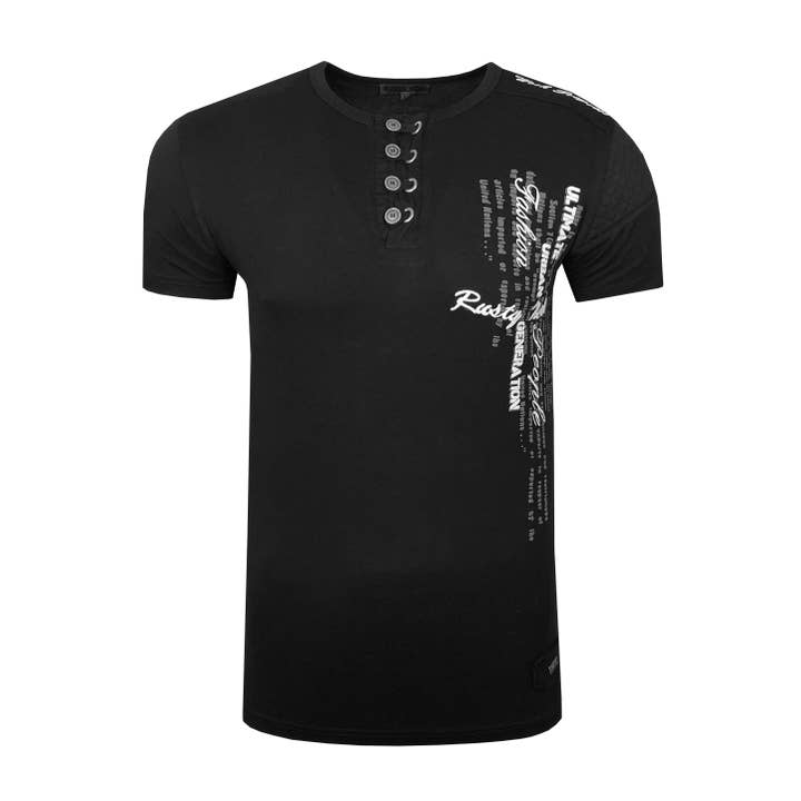 T-shirt col rond avec patte de boutonnage délavé effet usé 6784 pour la vente par Rusty Neal