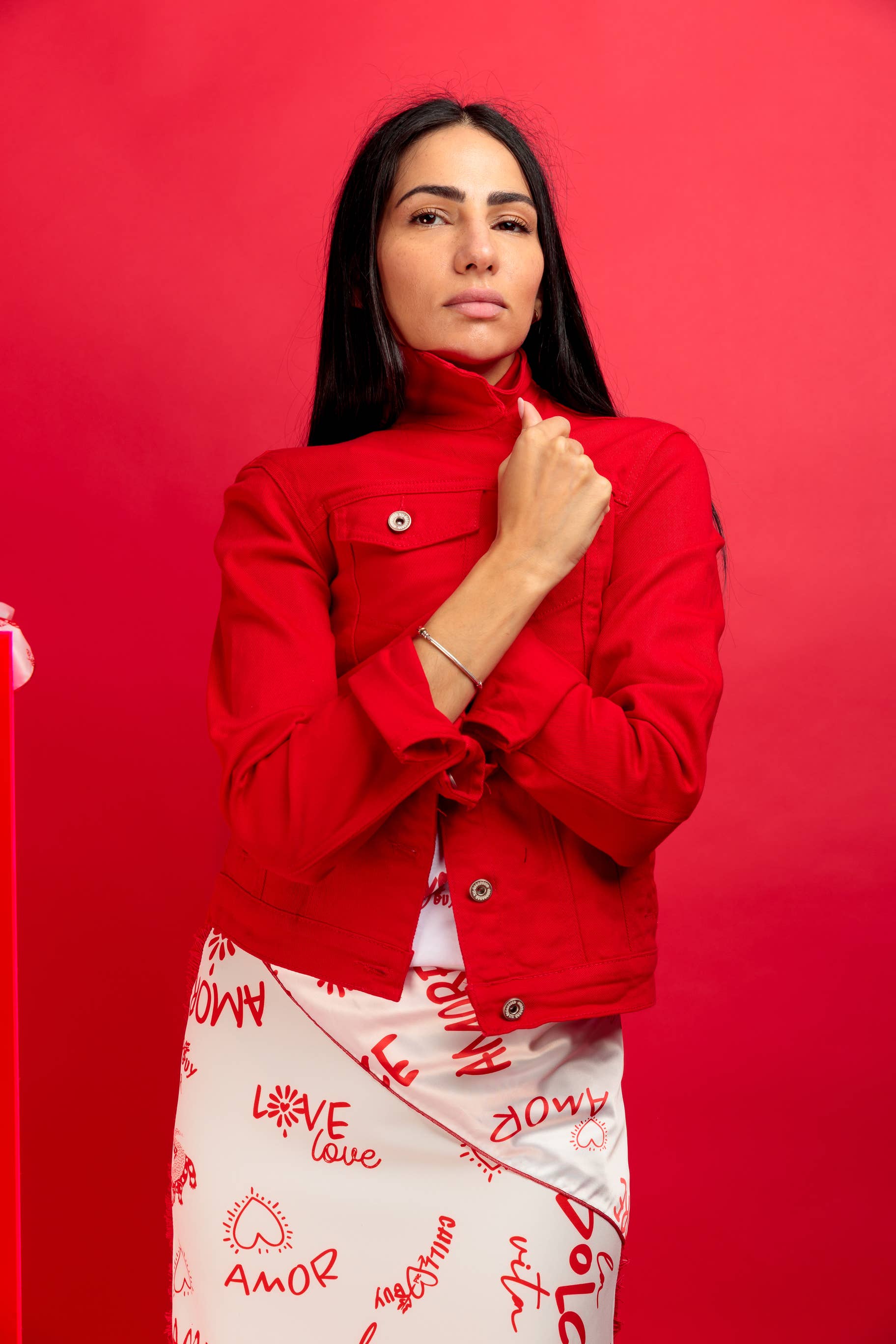 Chill&Buy - Wholesale Denim Jacket - Women's - Women's Red Denim Jacket Skull Expressions3