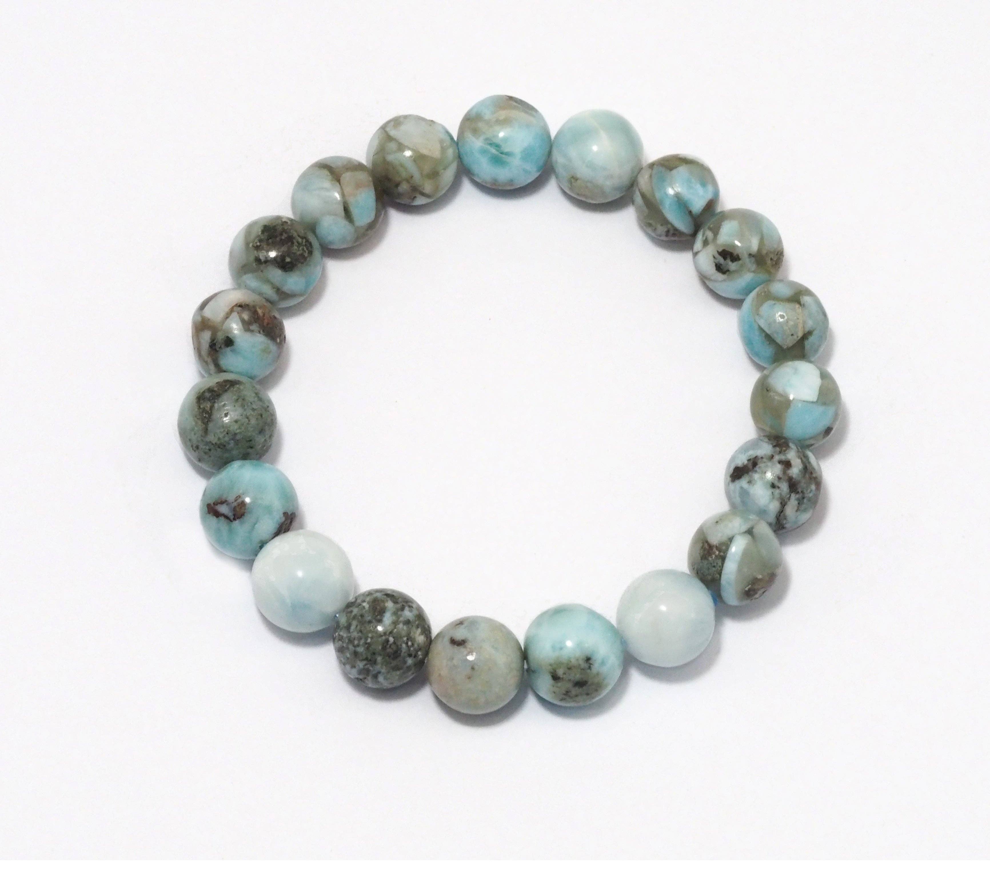 BestBeads&Beyond - Wholesale Beaded Bracelet - Genuine Larimar Round Smooth Stretchy Bracelet, 8mm/10mm, Sku#EF2701