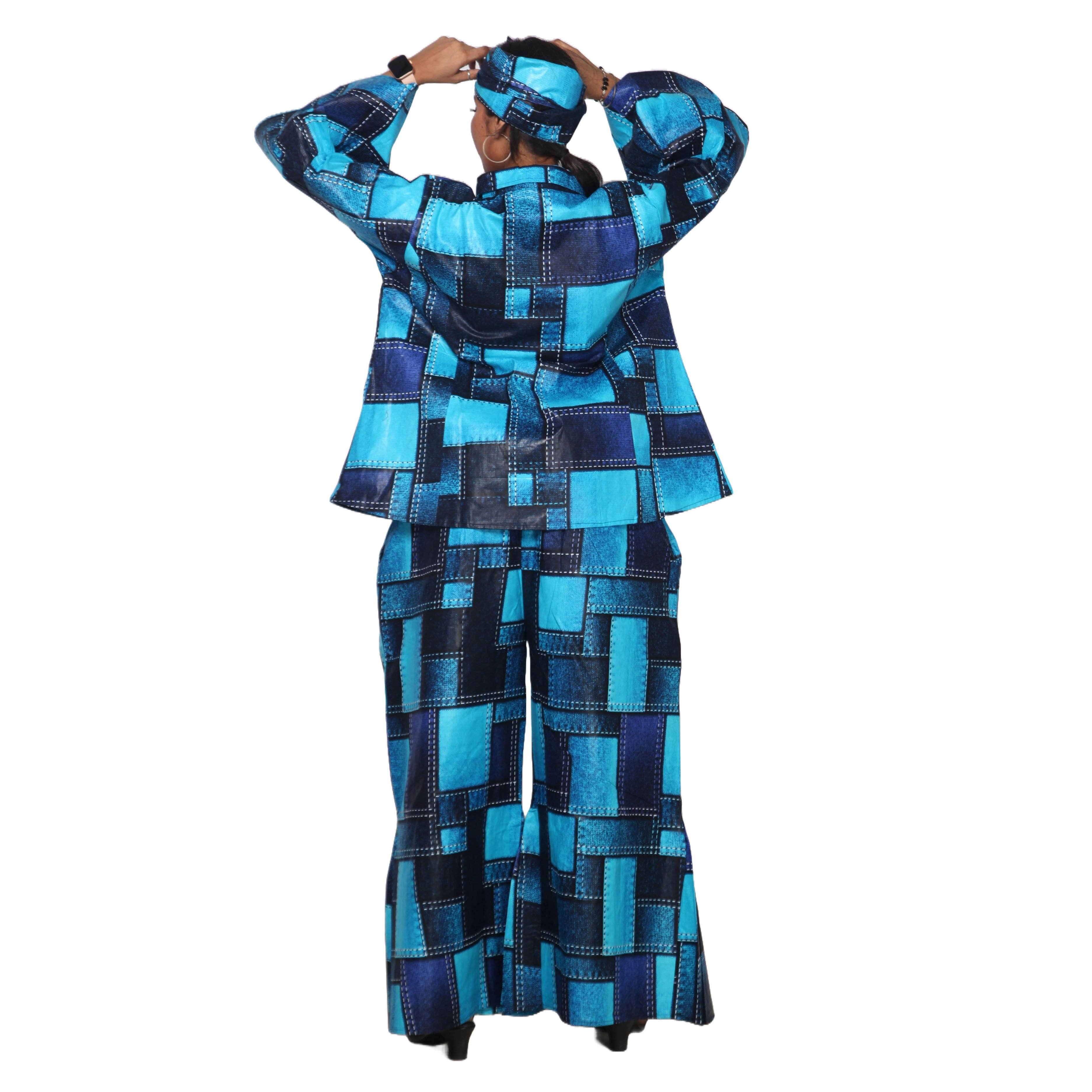 African Stars - Vente Ensemble haut et pantalon (PAS d'intérieur) - Femme - Ensemble Chemisier Femme et Pantalon Palazzo -- Imprimé FI-405040