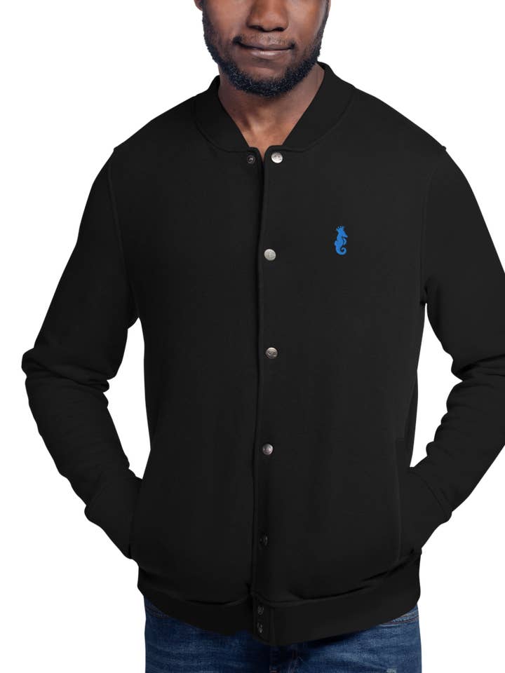 Embroidered Champion Bomber Jacket - Aqua/ Teal Logo for wholesale by Dwayne Elliott Collection