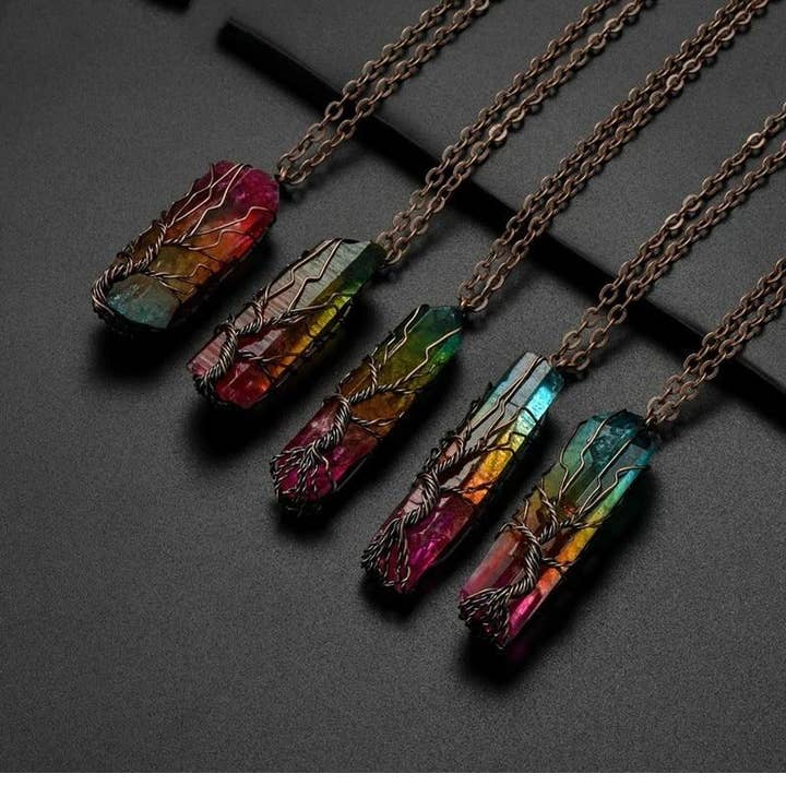 Gypsy Rose – wholesale Pendant/charm necklace – Tree of Life Wired Rainbow Crystal Necklace0