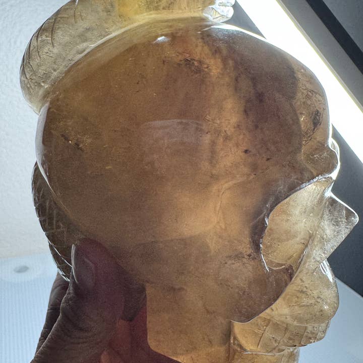 The 7 Directions - Wholesale Spiritual Stone/Crystal - 3.9 lb Unique Smoky skull w/ snake carving H3613