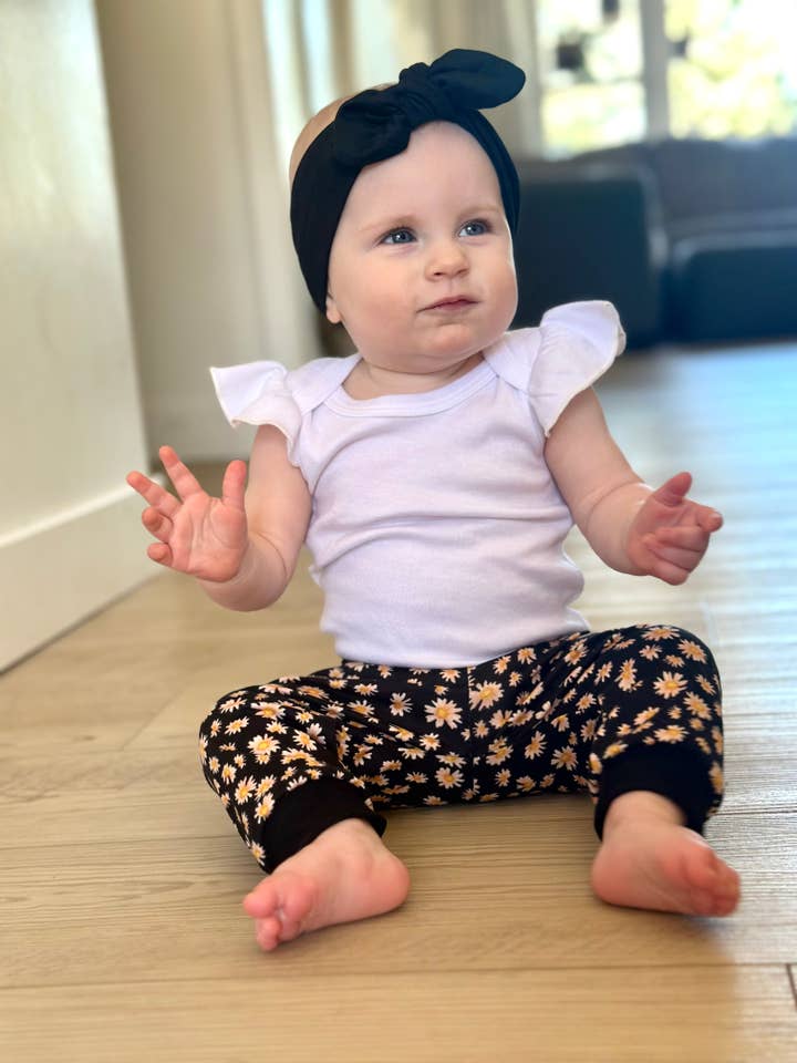 Black Daisies • Baby/Toddler Joggers for wholesale by Jena Bug Baby