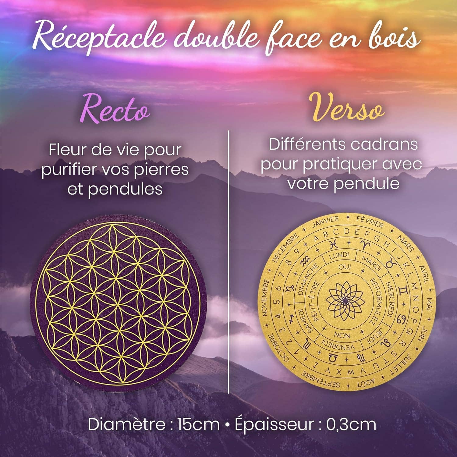 Vibratis – Engroshandel Meditationsudstyr – 5+1 gratis: træblomst af liv + urskiveholder4