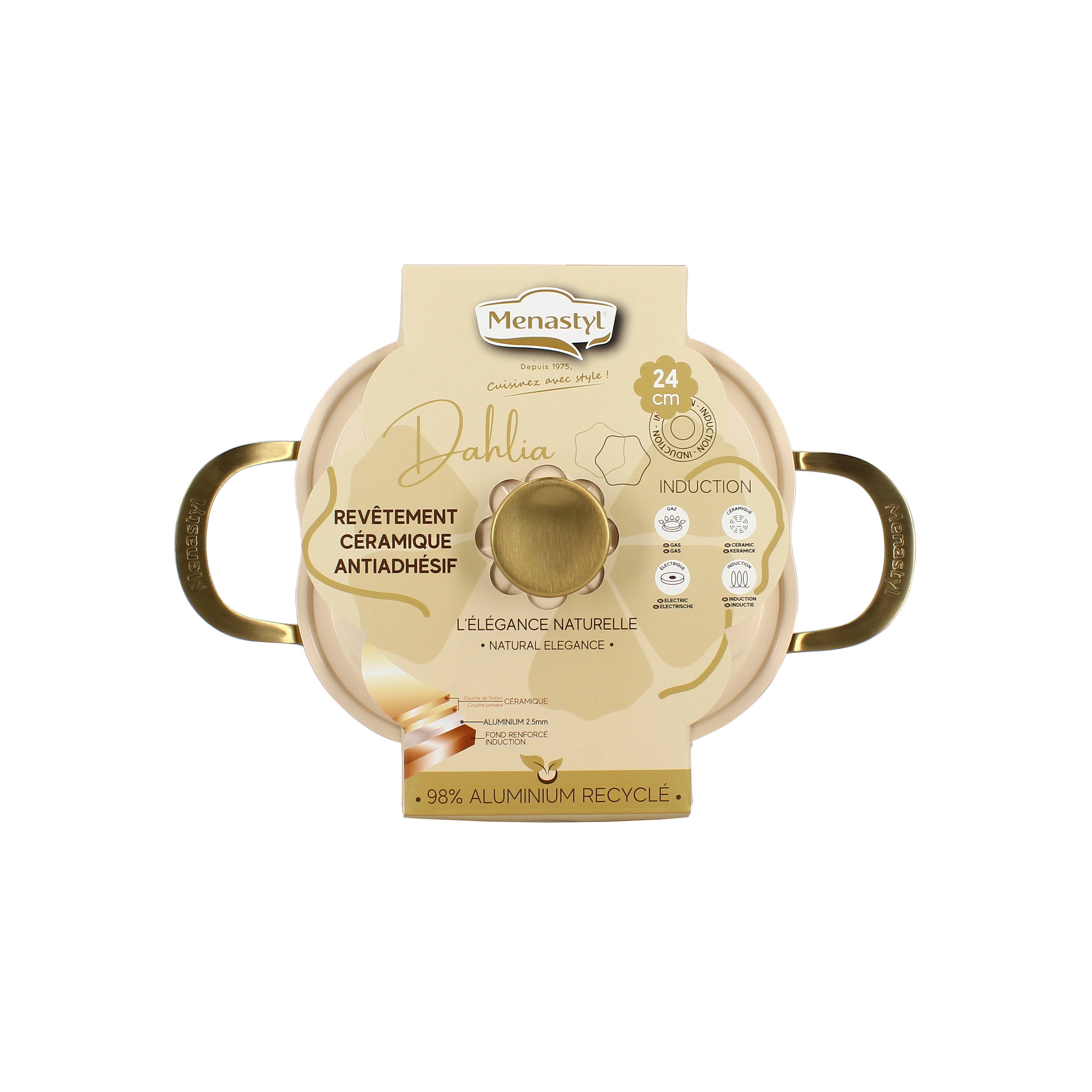 Menastyl - Wholesale Cooking Pot - Dahlia Dutch oven 24cm in recycled beige aluminum with lid8