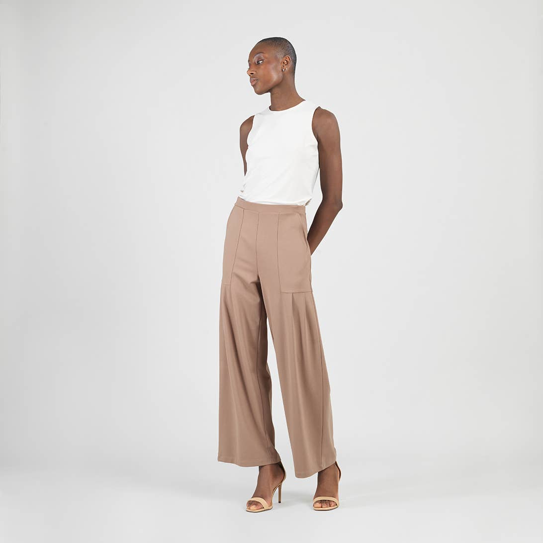 Clara Sunwoo - Wholesale Pants - Women's - PT70RA - Rayon-Ponte Knit - Pleated Wide Leg Pocket Pant7