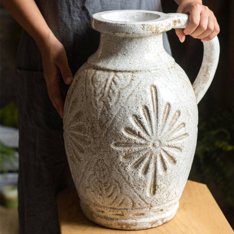 Rustic Reach - Wholesale Vase - Carved Floral Vase in White15