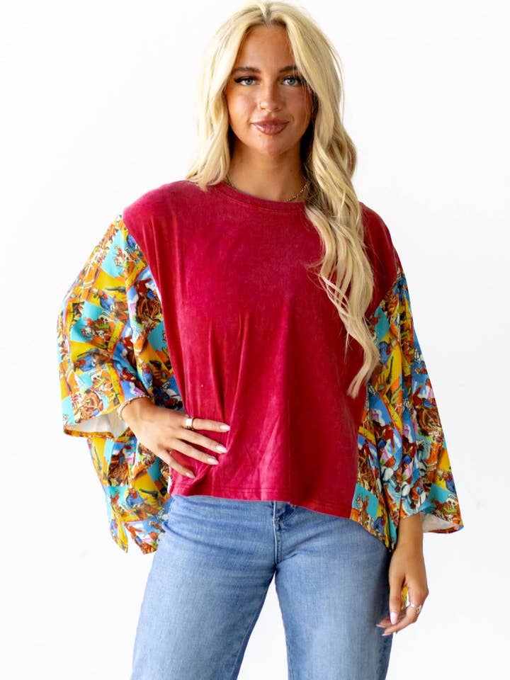 JD102 SLEEVED TEE - RED POPART for wholesale by Turquoise Haven