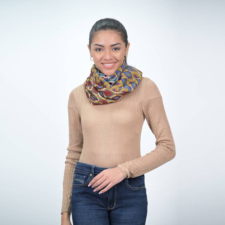 Kaleidoscope Gaze Scarf - Teal Rust for wholesale on Faire2