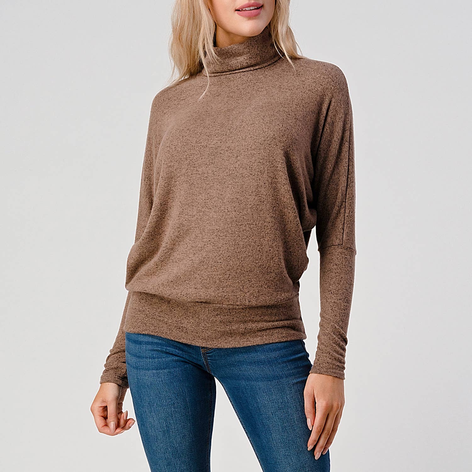 Heimious - Vente Haut en maille – femme - Haut en tricot brossé à manches longues et col roulé, T53414