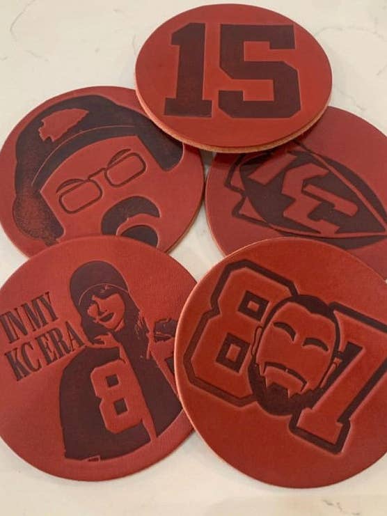 KC Football Coasters (set of 5) for wholesale by Madison Street Leather