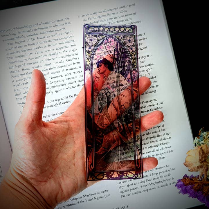 Dark Veinlet - Wholesale Bookmark - Clear Bookmark - Alphonse Mucha Evening Reverie Art Nouveau2