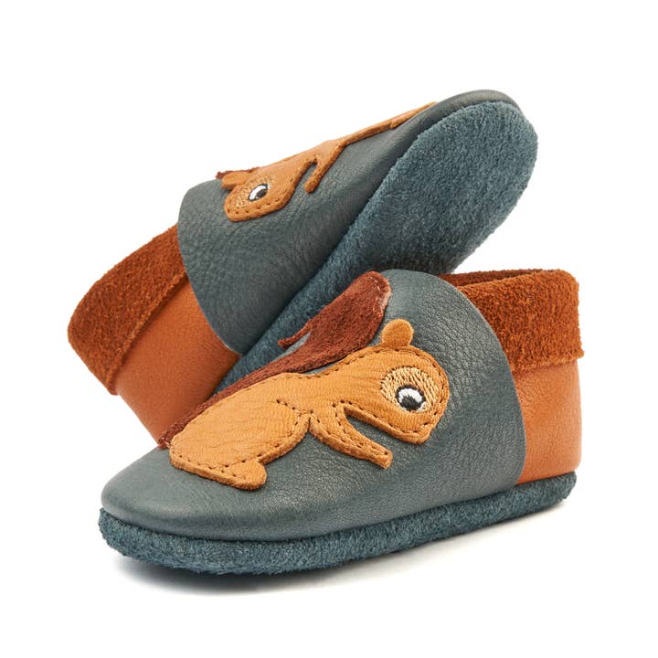 Bluegrey Children's slippers Crunch the Squirrel for wholesale on Faire