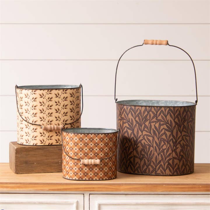 Audrey's Home & Gift - Wholesale Bucket/Pail - Buckets - Vintage Wallpaper Patterns (Set Of 03)