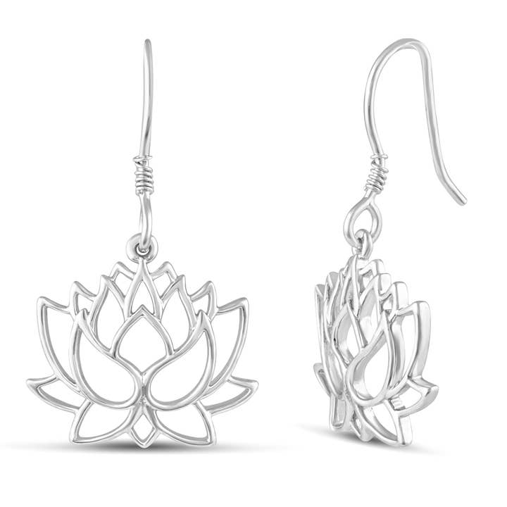 Open Lotus Lace Flower Drop Dangle Swing Earrings by Prime a for wholesale by Prime and Pure