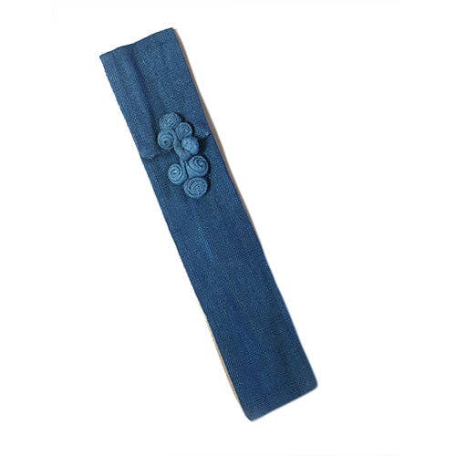World Treasure Trading - Wholesale Party Favor - Fan Bag, Blue Linen,With Chinese Button
