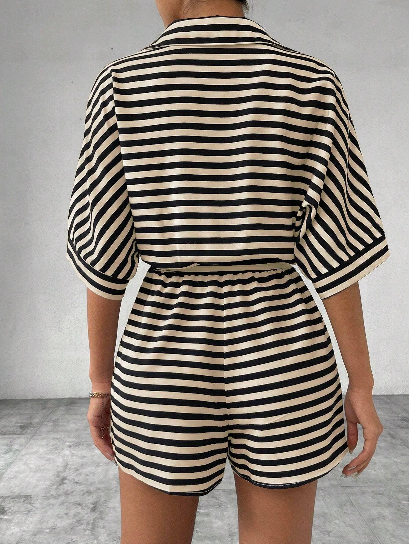 Lily Clothing - Wholesale Romper - Women's - Women’s striped buttoned cardigan romper10