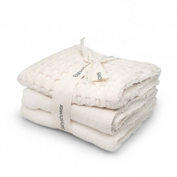 3 PACK WASHCLOTHS GOFRE VANILLA for wholesale by Babyshower