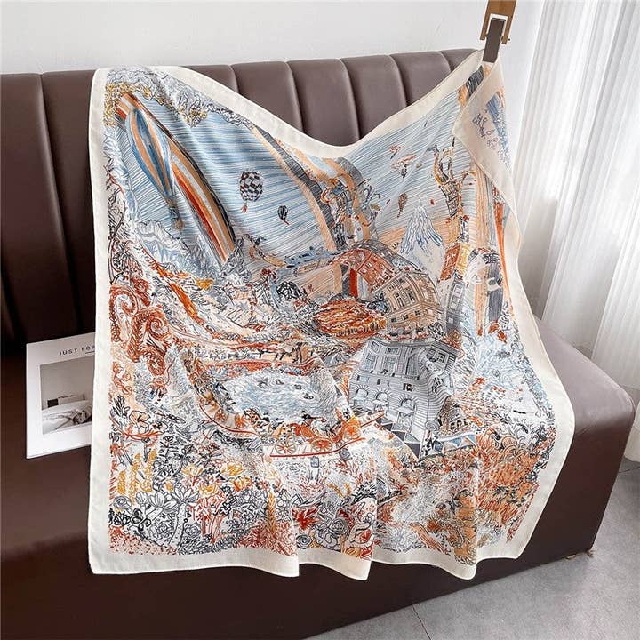 UZ Wholesale Store - Wholesale Scarf - Women's - 90Cm Square Silk Scarf With Contrast Print3