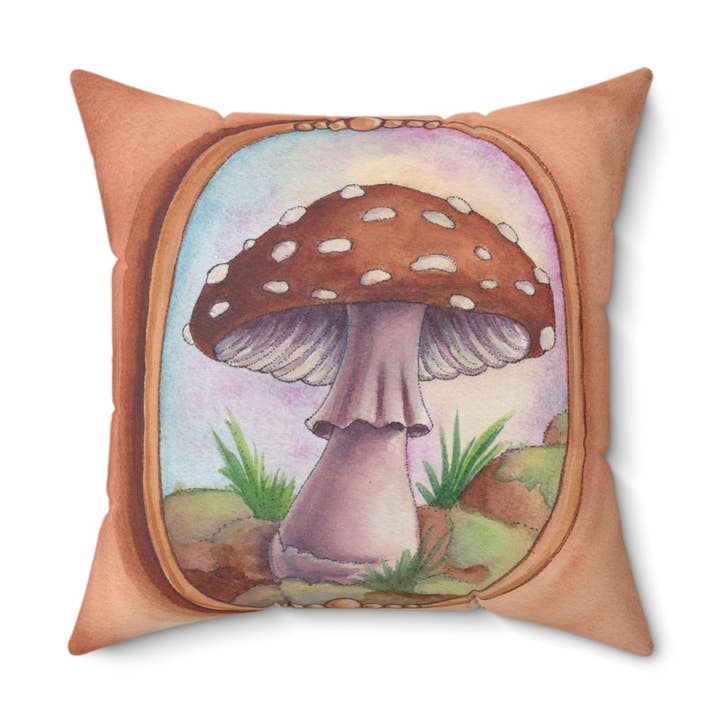 Amanita Pantherina Cottage Core 14x14 Throw Pillow Spun Polyester Square Pillow for wholesale by Art By: Julianna McPherson
