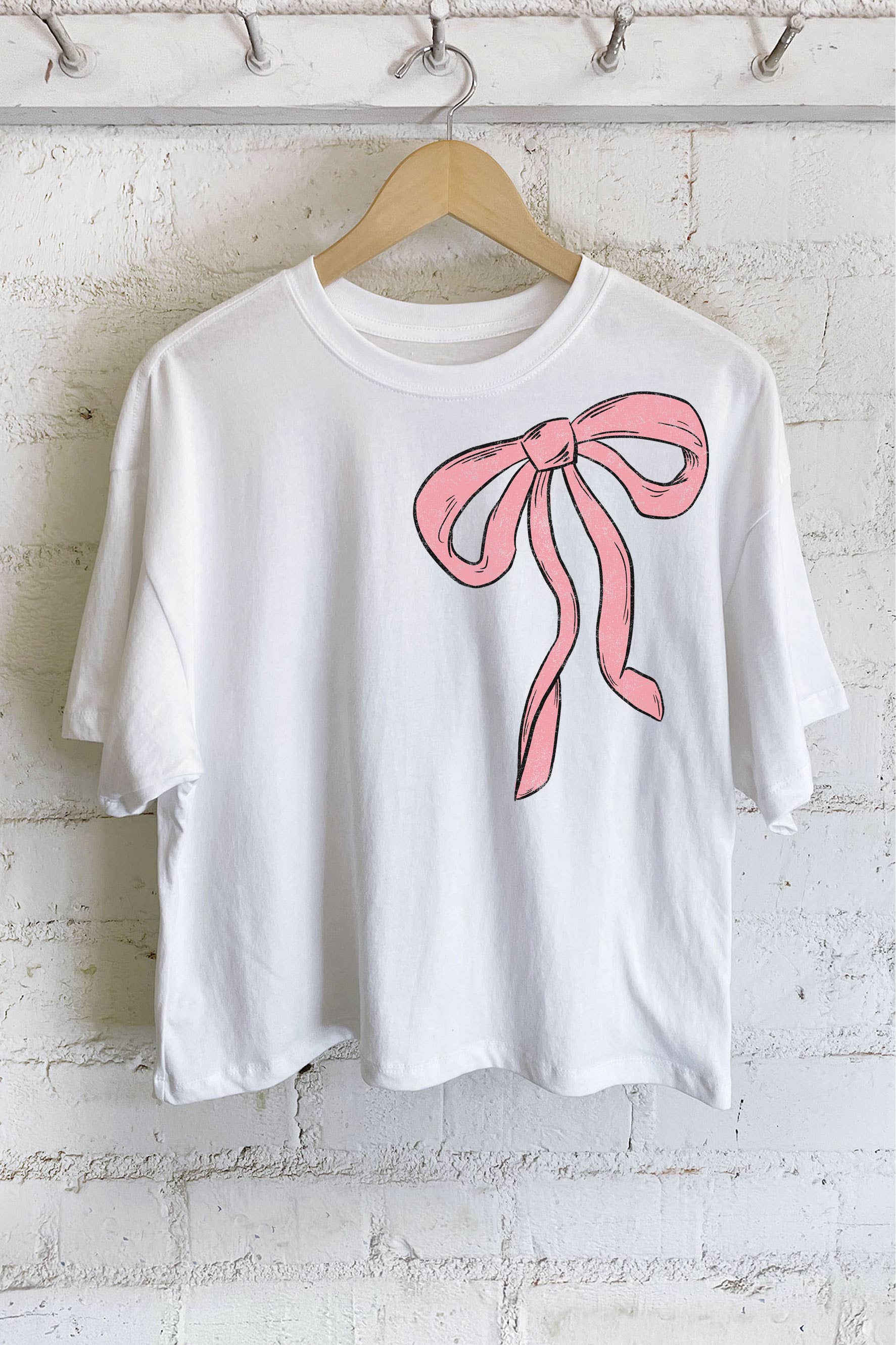 Rustee Clothing - Wholesale Screen Printed T-Shirt - Women's - COUQUETTE PINK RIBBON GRAPHIC LONG CROP TOP5