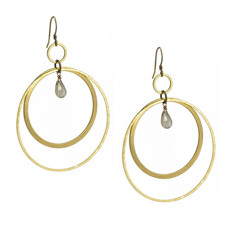 Labradorite Dainty Hammered Large Circle Hoop Earrings for wholesale by Edgy Petal Jewelry