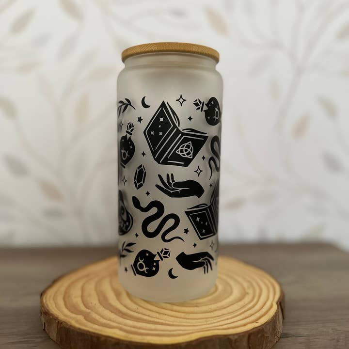 SKS Design Studio - Wholesale Drinking Glass/Cup - Spellcraft | 20 oz Glass Tumbler with Bamboo Lid & Straw
