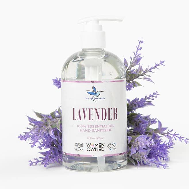 Désinfectant pour les mains aux huiles essentielles, 12 oz, parfum de lavande pour la vente par CJ Essentials