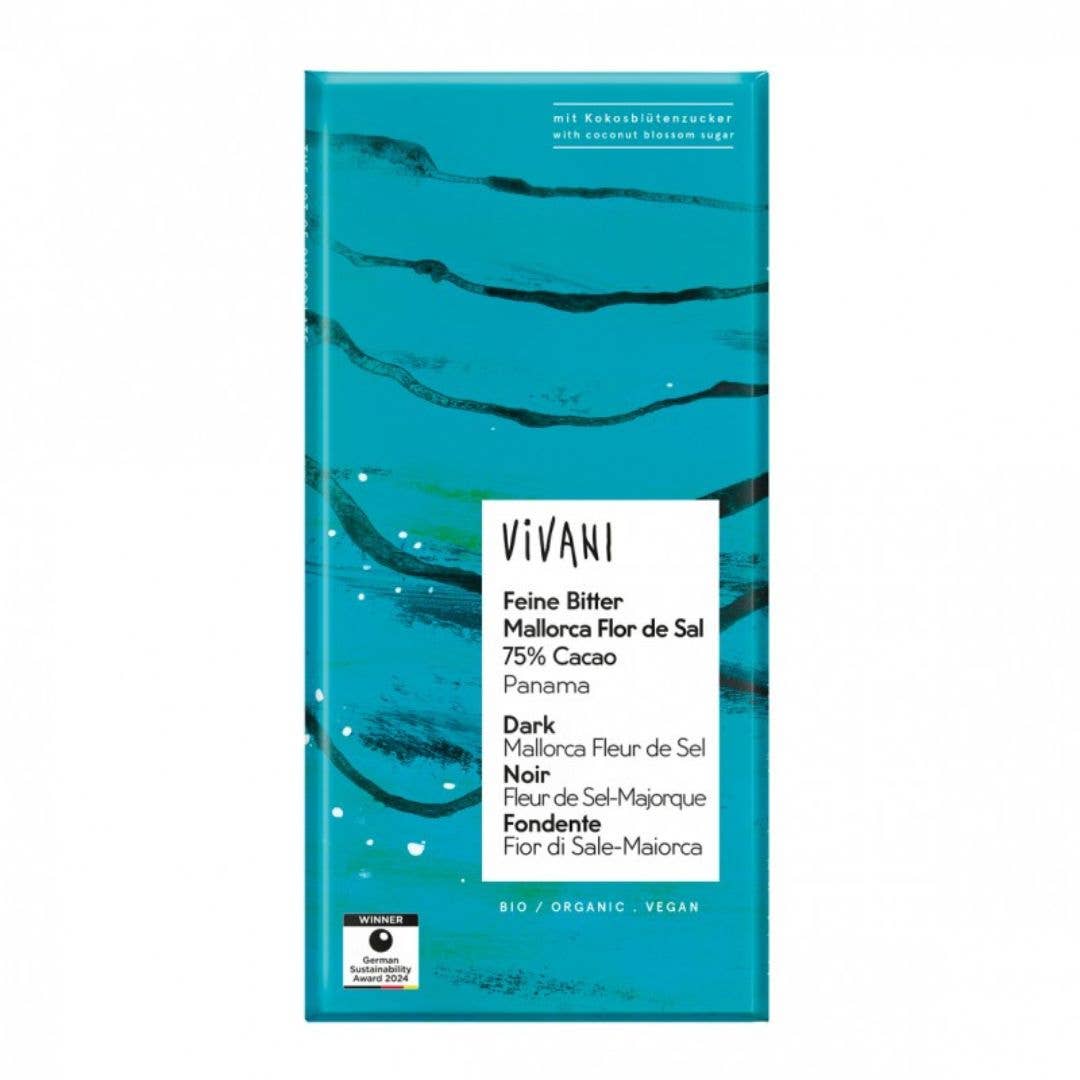 Original Market - Vendita all'ingrosso Barretta di cioccolato - Cioccolato fondente 75% Panama con fiore di sale di Maiorca biologico Vivani0