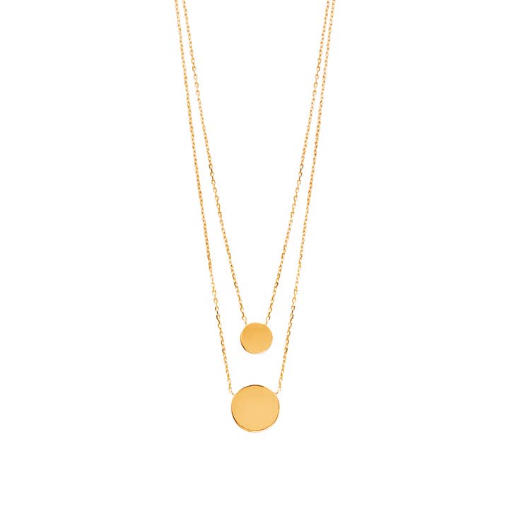 Lucy dubbele cirkel 18K vergulde dubbele ketting twee cirkels voor wholesale door Jewelry Private Label