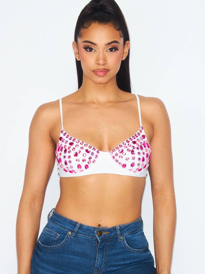 Calianna BH-Top und Bustier mit Strasssteinen und Schmucksteinen, Rosa (HGT8379) für den Großhandel von Hot & Delicious