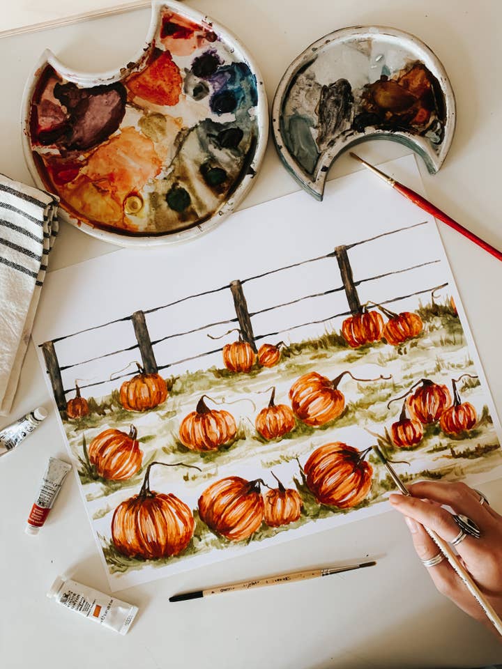 Pompoen Patch aquarel print voor wholesale door MacaelaMade