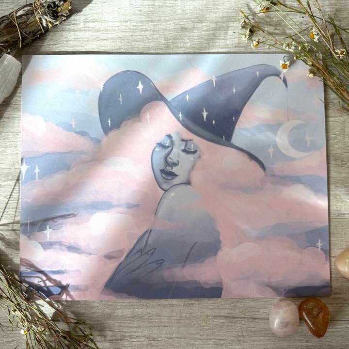 Stampa d'Arte Strega delle Nuvole - 8x10" e 5x7" per la vendita all'ingrosso da parte di Rainbow Coven Designs