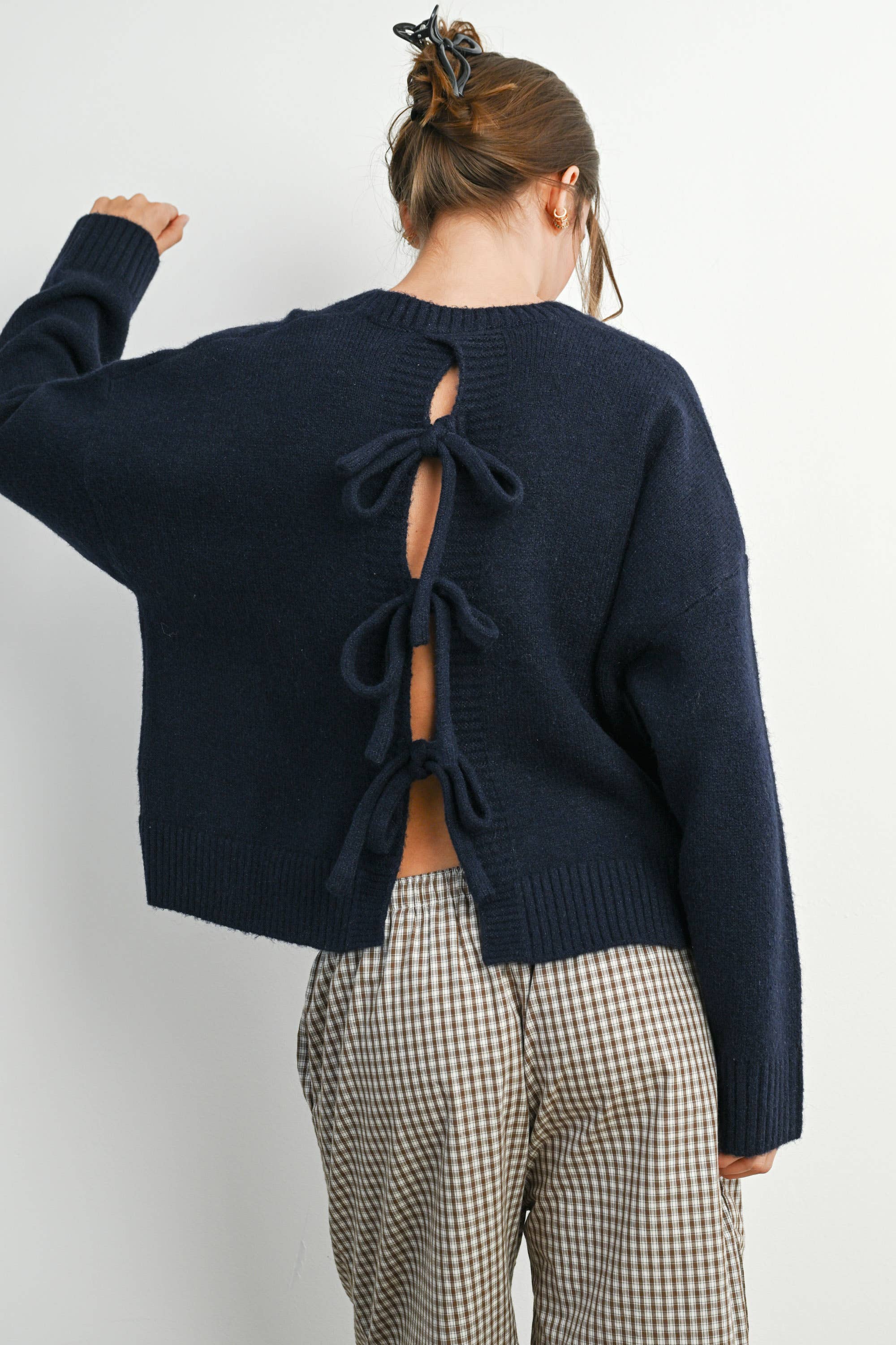 BUTTERMELON - Wholesale Knit Sweater - Women's - Tie-back Sweater - BMW781534