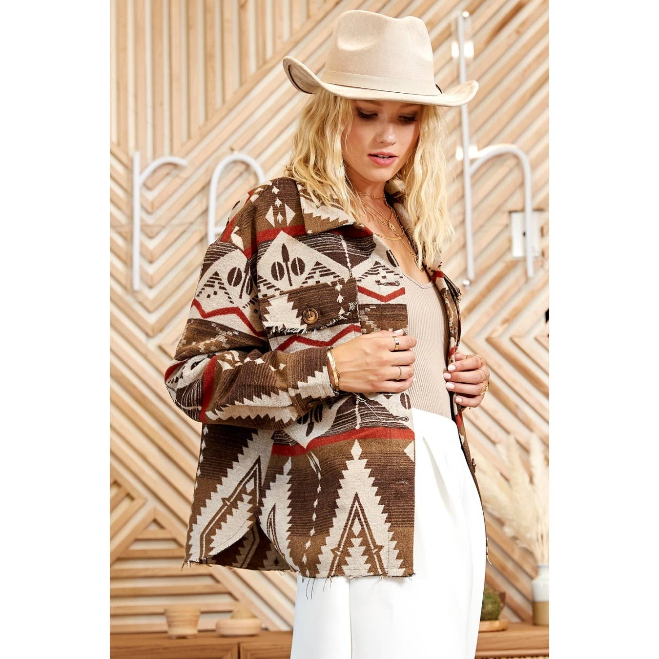 Sweet Generis – wholesale Shirt Jacket/Shacket - Women’s – TRIBAL AZTEC PATTERN BUTTON DOWN SHIRT JACKET6