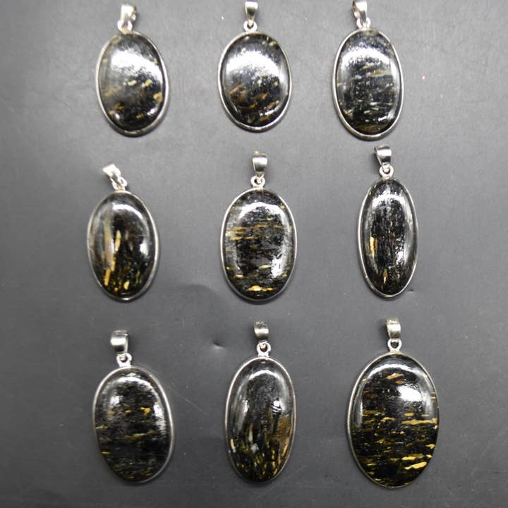 Nuummite Oval Cabochon Pendant in Sterling Silver for wholesale by Oriental Direct Craft Supplies