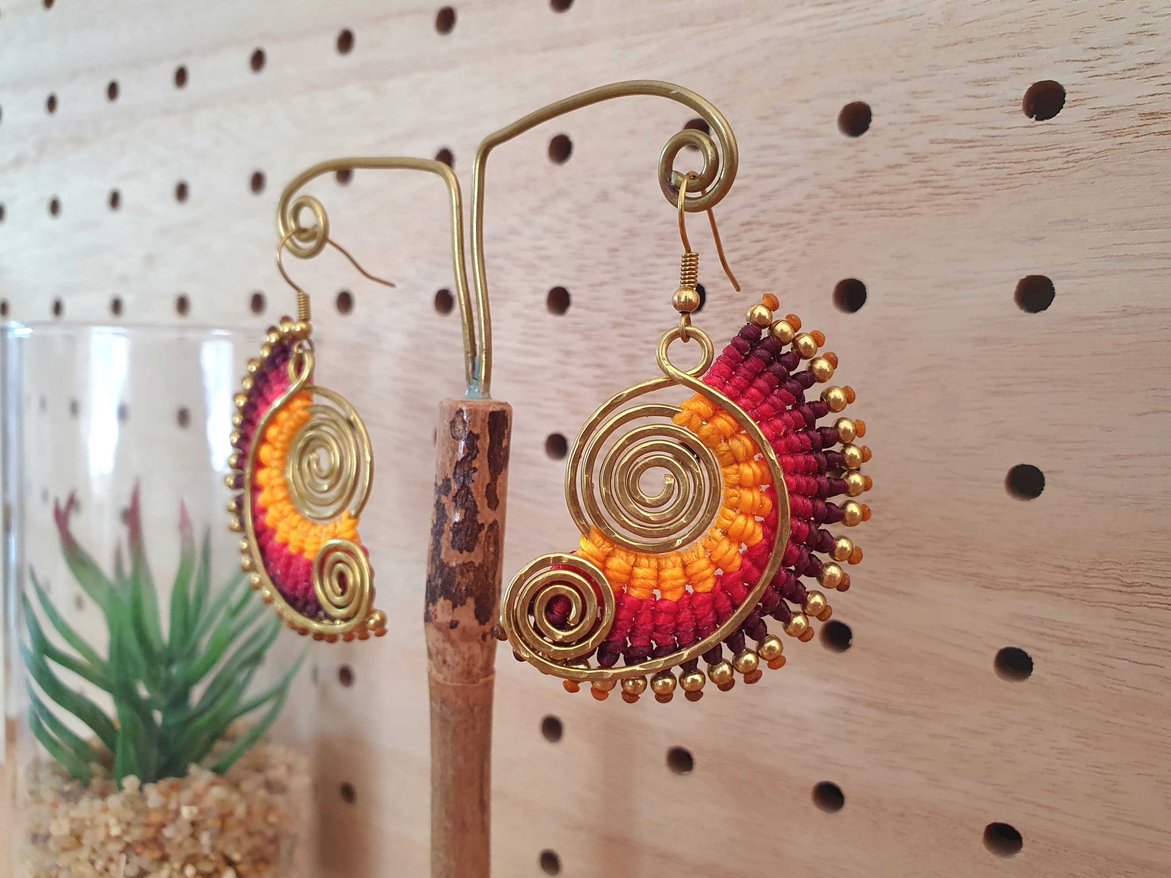 Jasper Rocks - Wholesale Dangle Earrings - Sunset spiral macrame boho earrings3