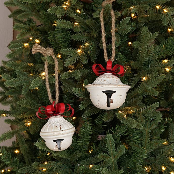 Holiday Depot Inc. - Wholesale Ornament - M32519-Vintage white nutshell bell w. metal bow (5inH)3