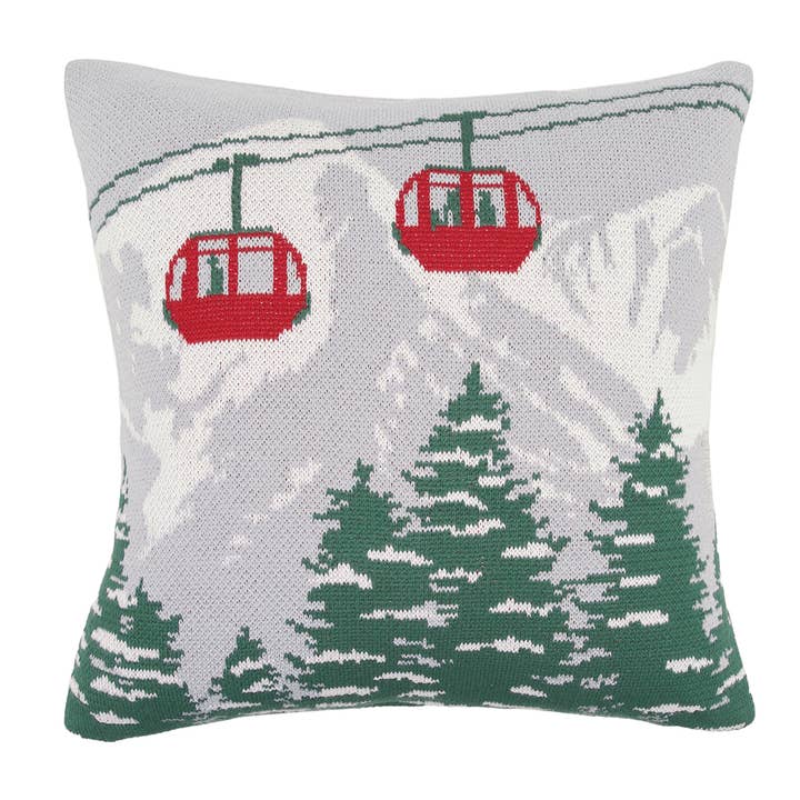 Ski Lift & Pines Indoor/Outdoor Knit Throw Pillow for wholesale by Rightside Design
