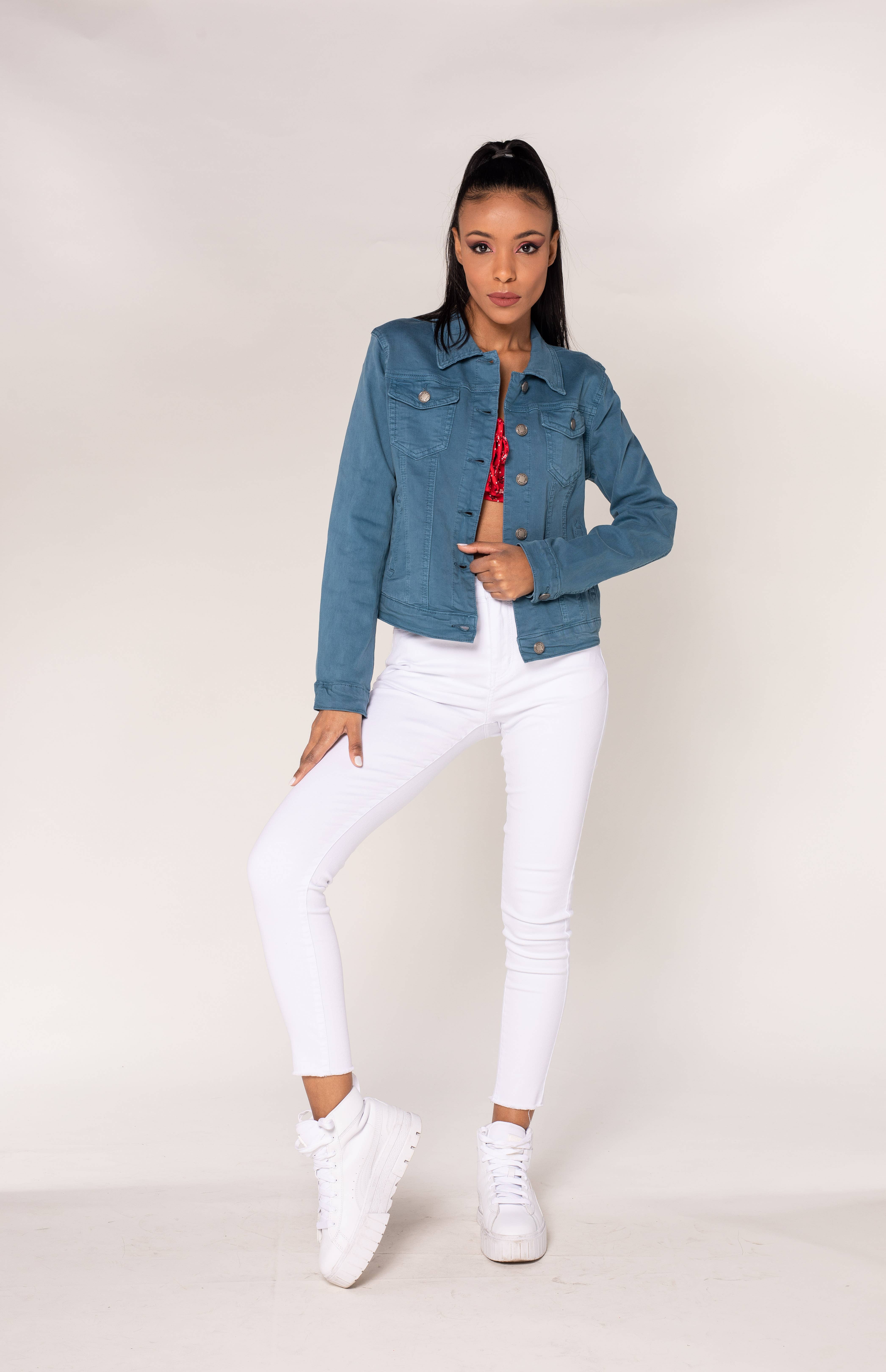 duck blue Slim stretch jacket in color J212 for wholesale on Faire1