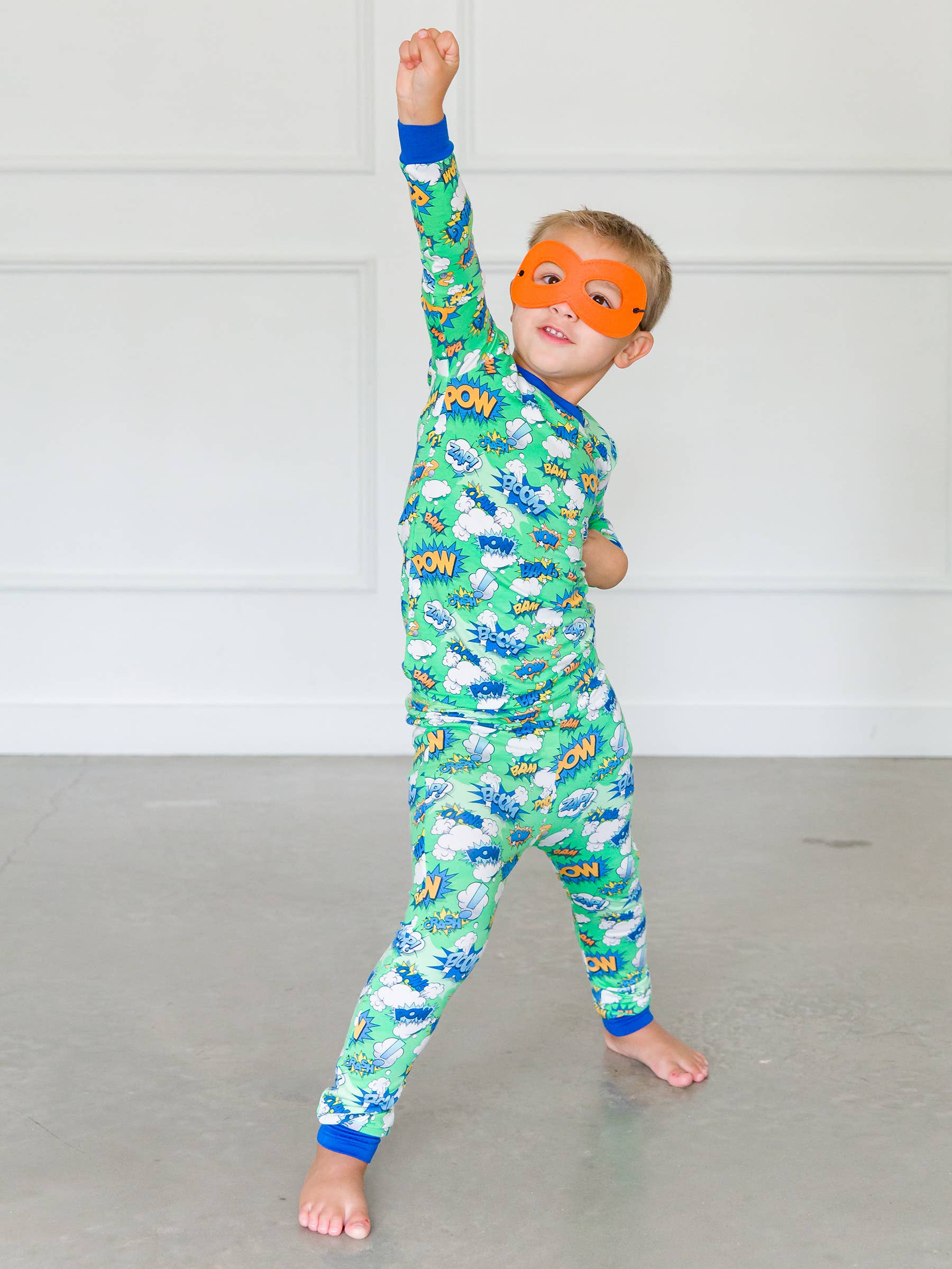Green SoftSnooze™ Boys Bamboo Viscose Boom Pow Long Sleeve Pajama Set for wholesale on Faire2