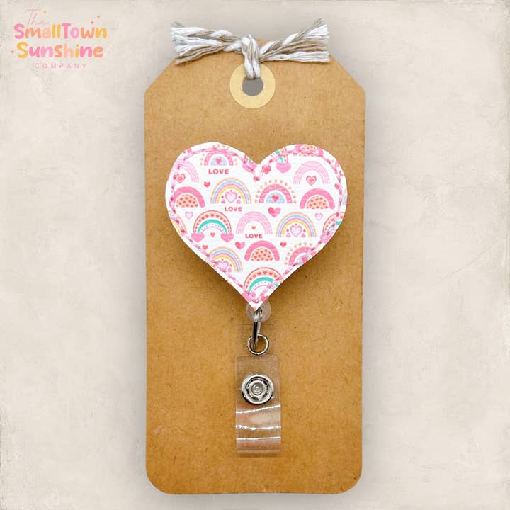 Rainbow Love Heart Badge Reel for wholesale by The SmallTownSunshine Company