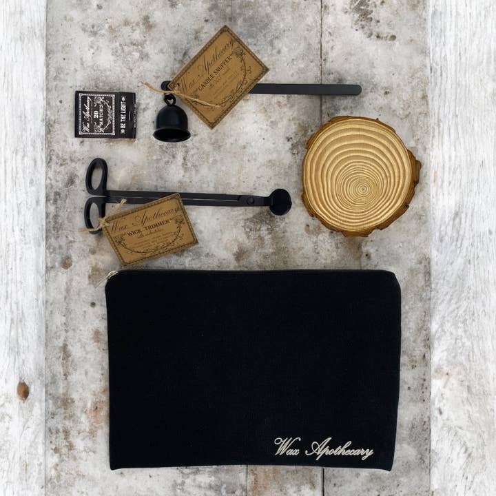 Candle Care Kit: Snuffer, Trimmer, Coaster & Canvas Tool Bag for wholesale by Wax Apothecary