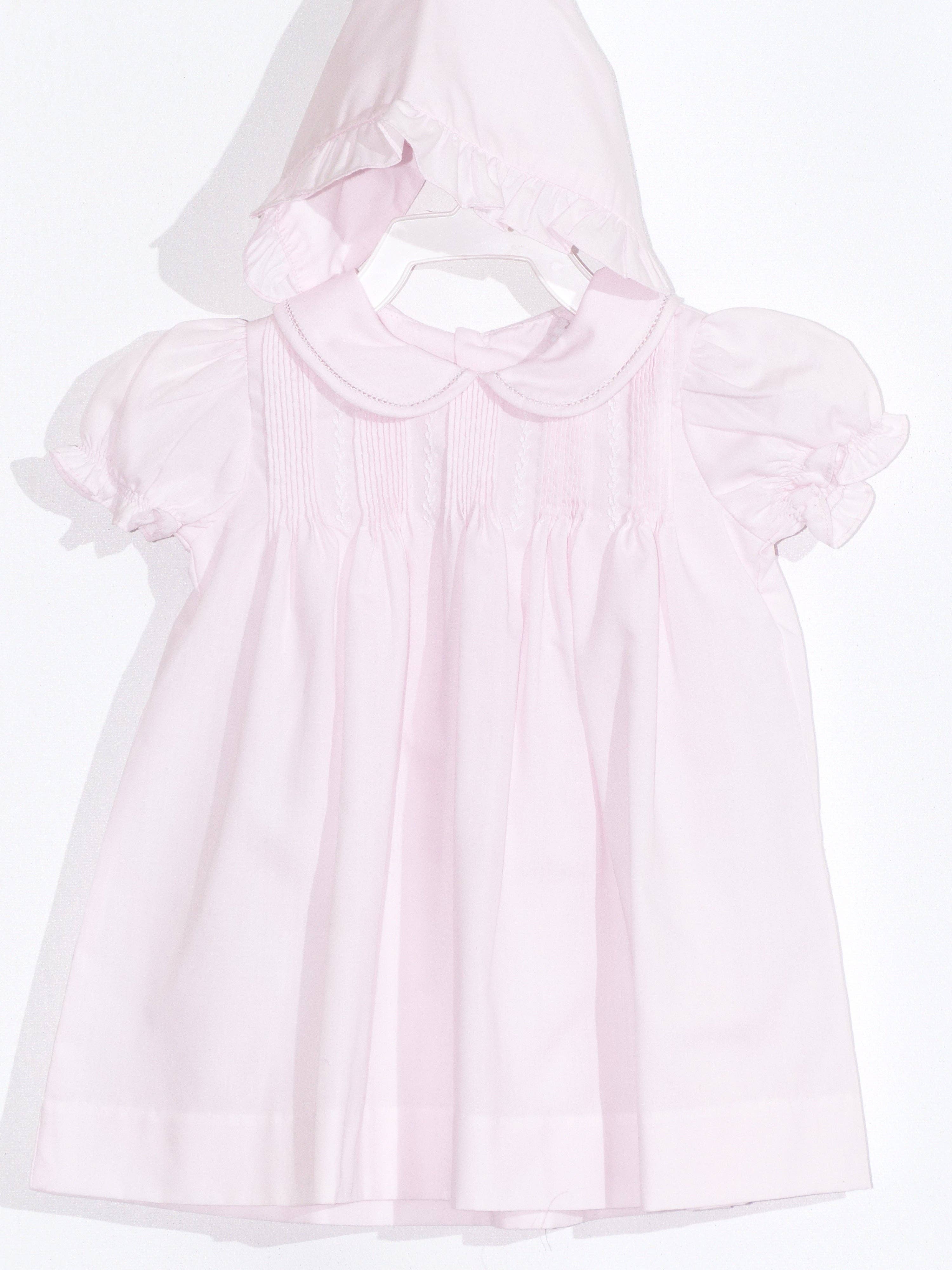 Hello Bebes! - Wholesale Dress Set - Baby - Pink Hand Embroidered & Pleated Dress with Bonnet1