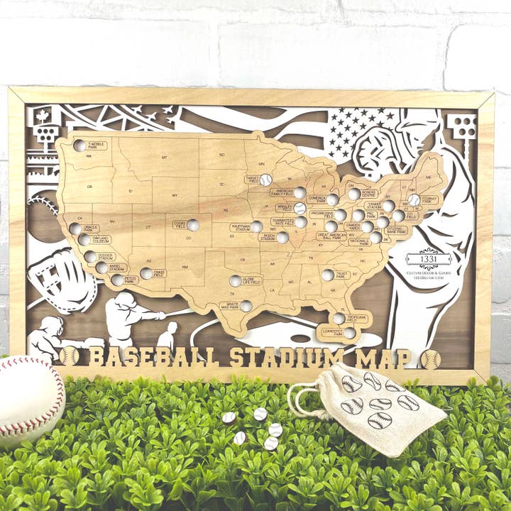 Baseball Stadium Travel Map, Stadium Tour Map for wholesale by 1331 Custom Decor & Goods